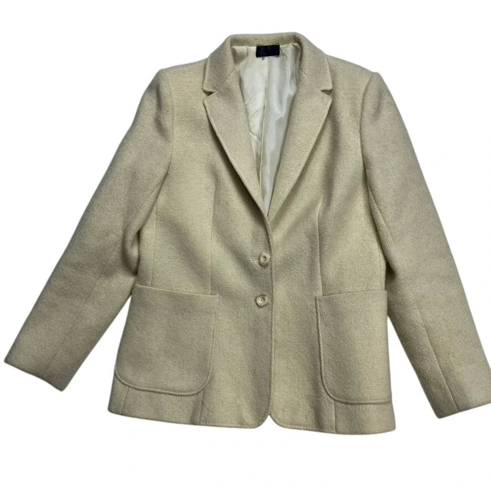 Vintage Dorene Donegal Tweed Wool Blazer Women's 12‎ Cream Ireland Pure New wool